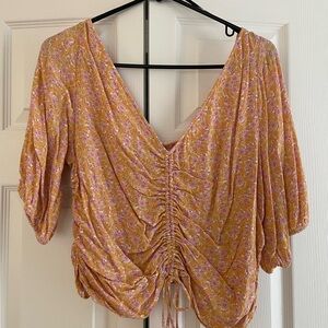 H&M Floral Ruched Blouse - Yellow and Pink